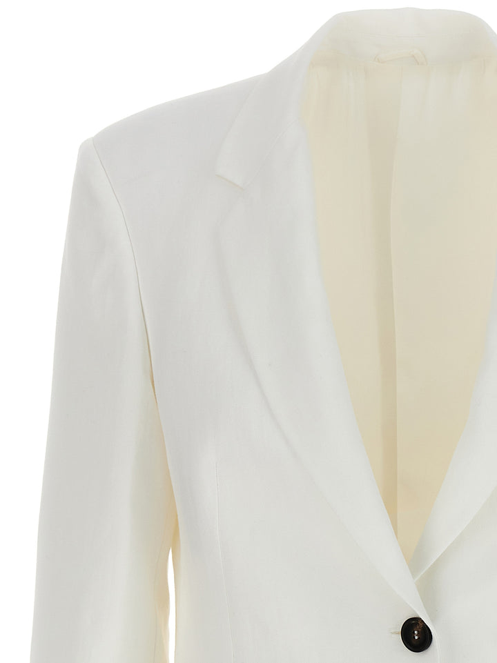 Single-Breasted Linen Blend Blazer Jackets White