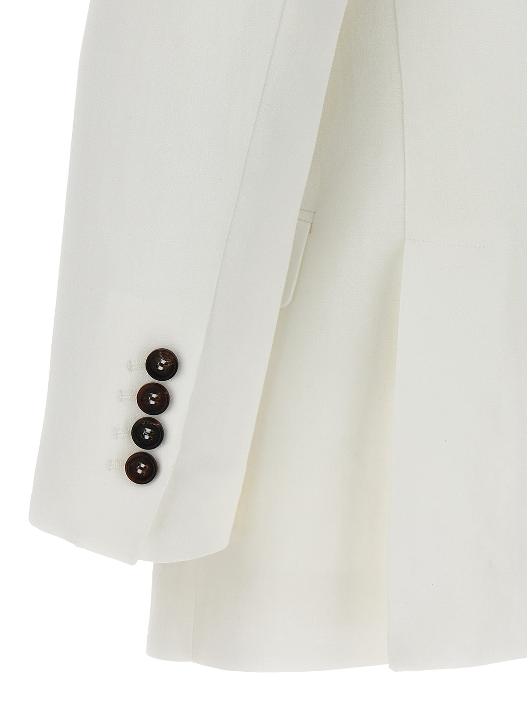 Single-Breasted Linen Blend Blazer Jackets White