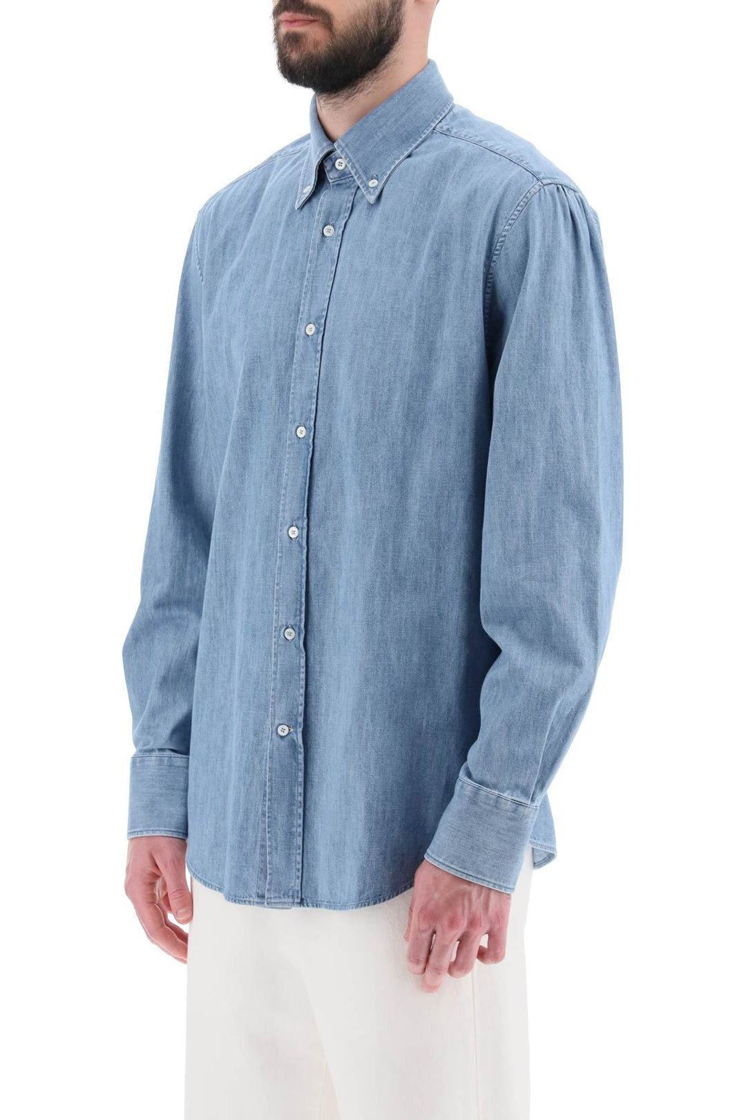 Shirt In Denim With Light Wash - Brunello Cucinelli - Men