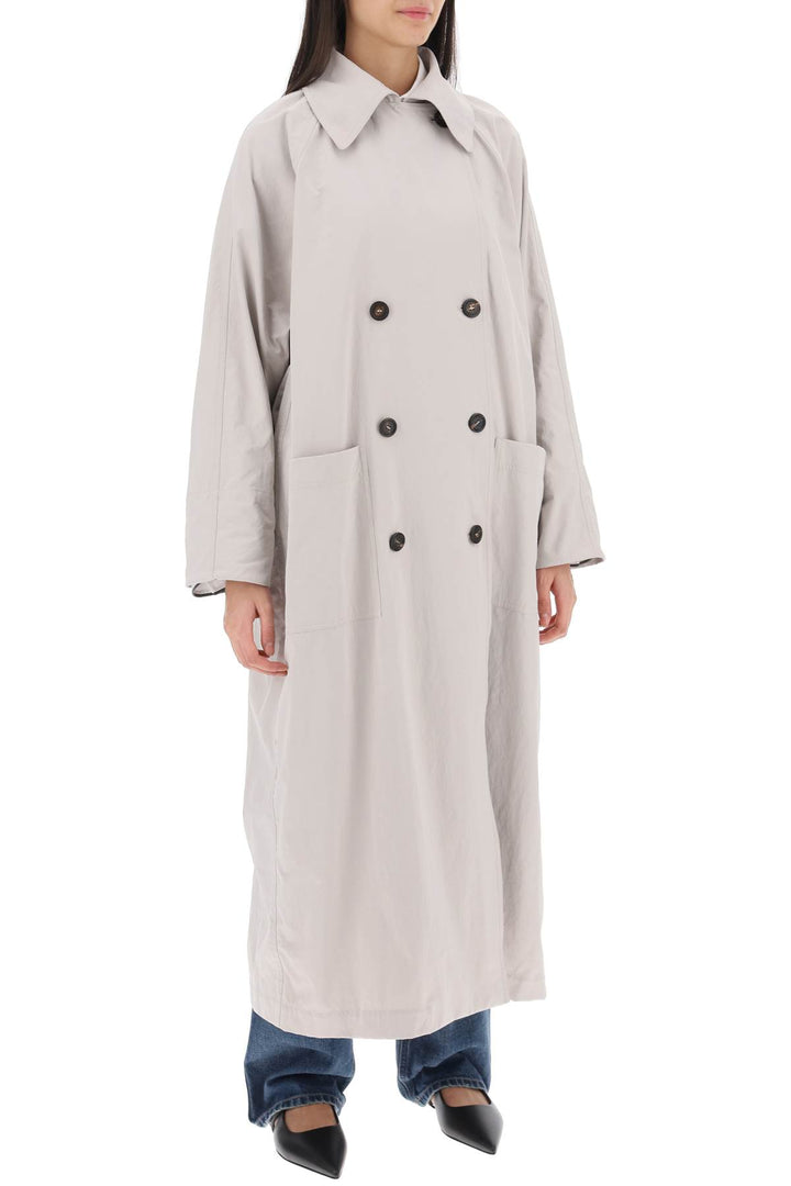 Double Breasted Trench Coat With Shiny Cuff Details - Brunello Cucinelli - Women