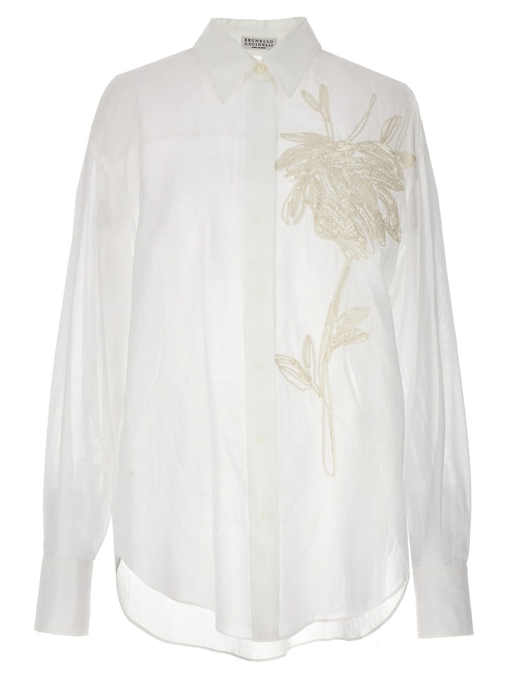 Floral Embroidery Shirt Shirt, Blouse White