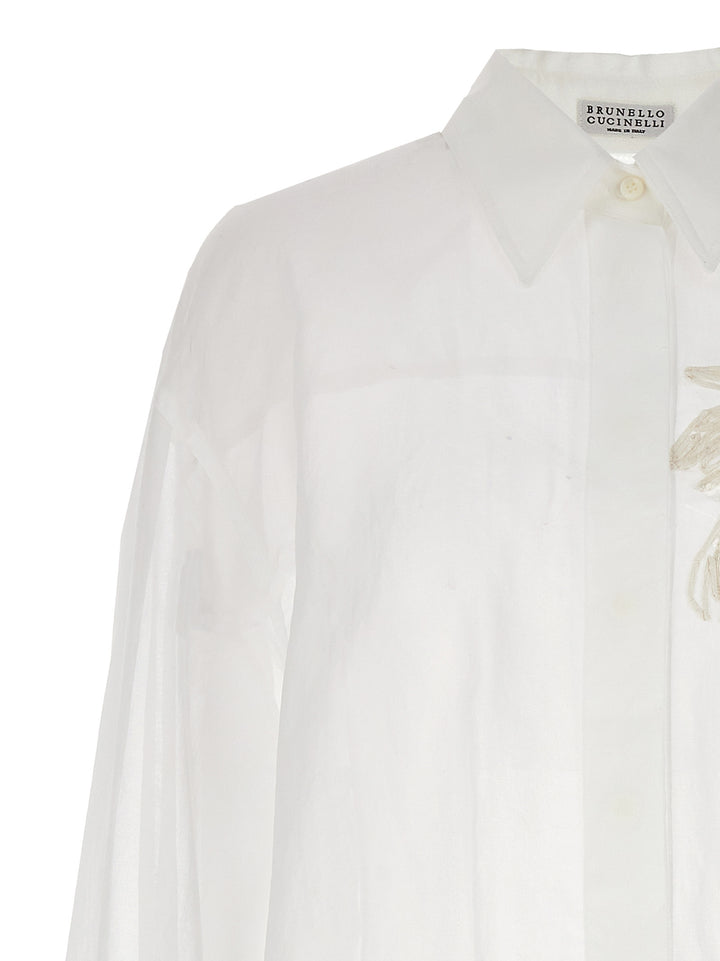 Floral Embroidery Shirt Shirt, Blouse White