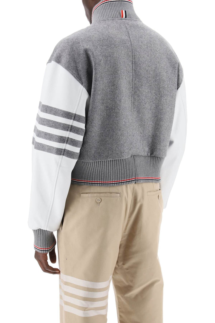 Bomber 4 Bar In Lana Con Maniche In Pelle - Thom Browne - Men