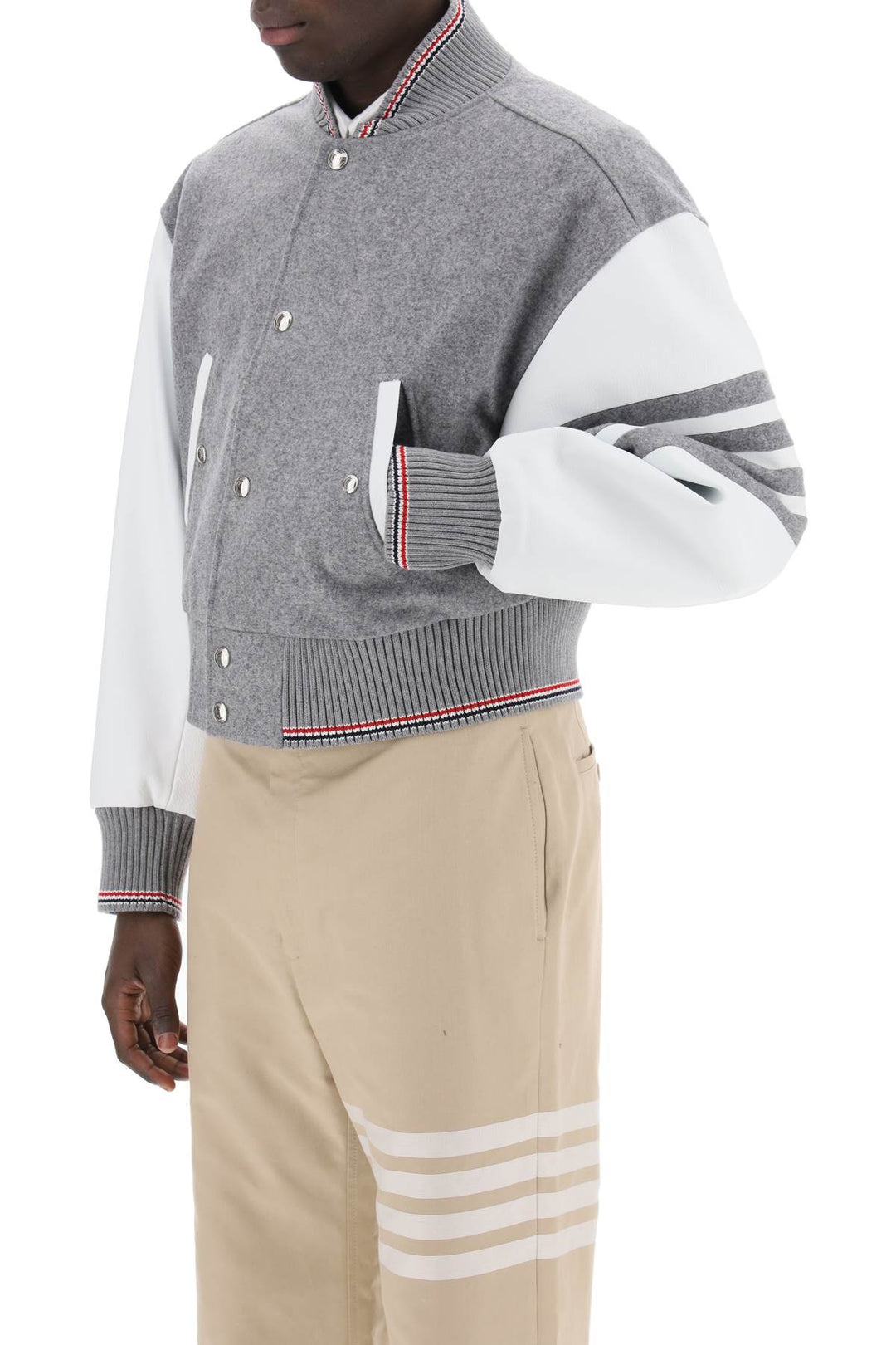 Bomber 4 Bar In Lana Con Maniche In Pelle - Thom Browne - Men