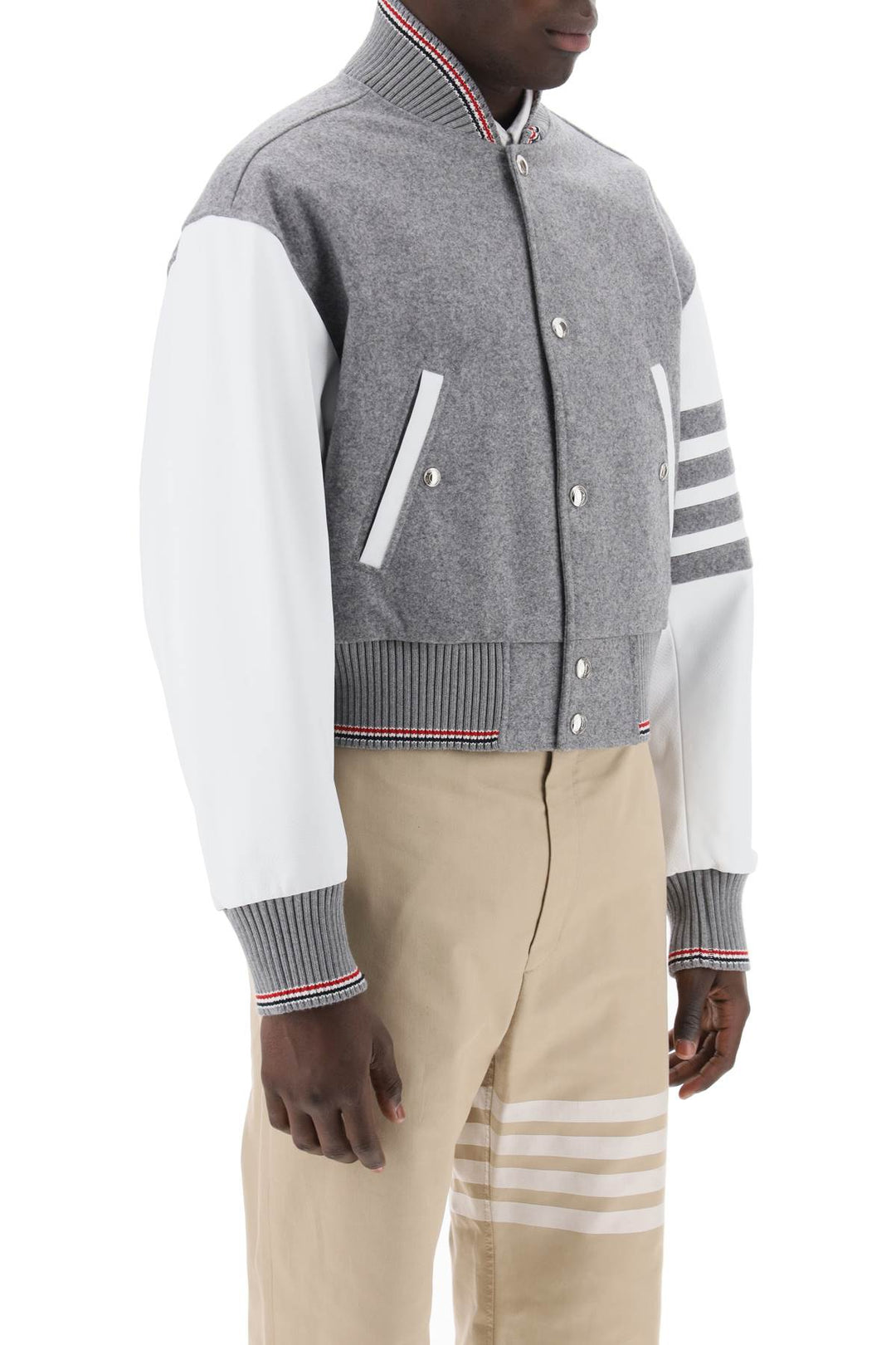 Bomber 4 Bar In Lana Con Maniche In Pelle - Thom Browne - Men