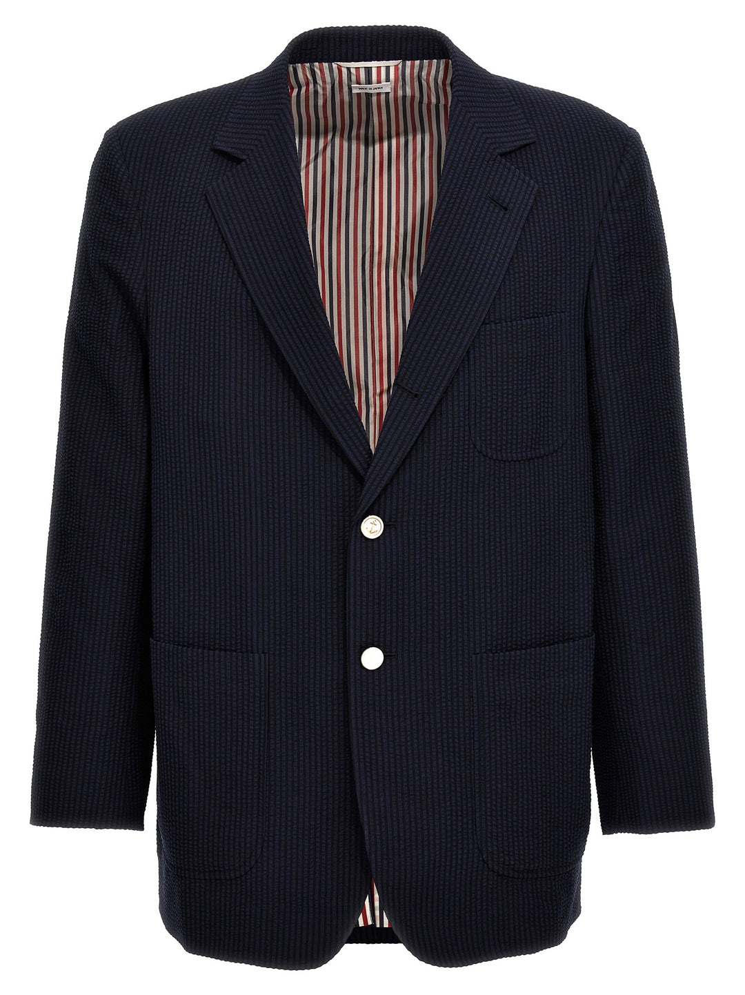 Thom Browne Single-Breasted Seersucker Blazer - Blue | 1958c49711651aaeeaf1b24b01125c491c24dd37