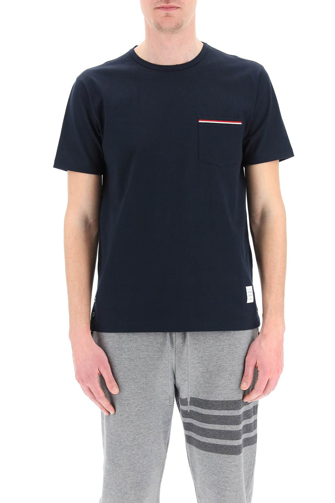 T Shirt With Tricolor Pocket - Thom Browne - Men