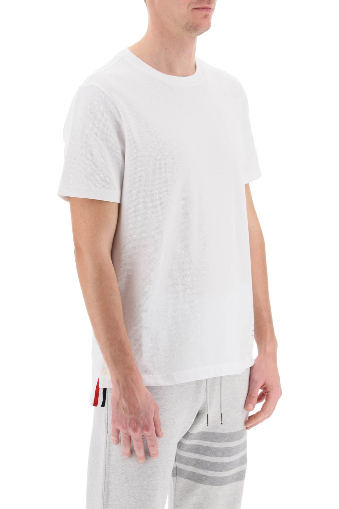 Piqué T Shirt With Rwb Stripe - Thom Browne - Men