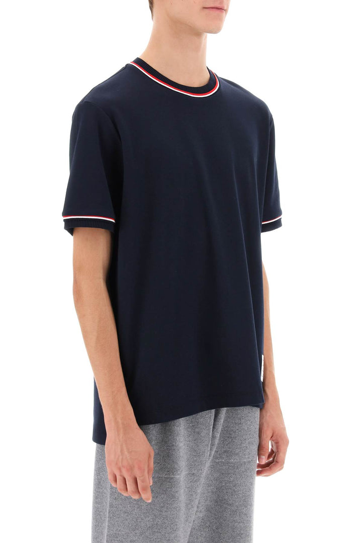 Milano Stitch T Shirt With Rwb Stripe Trims - Thom Browne - Men