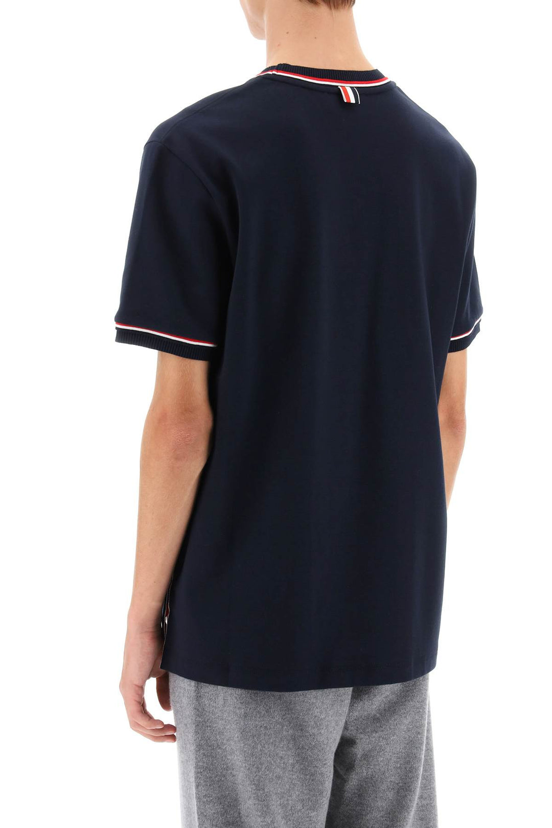 Milano Stitch T Shirt With Rwb Stripe Trims - Thom Browne - Men