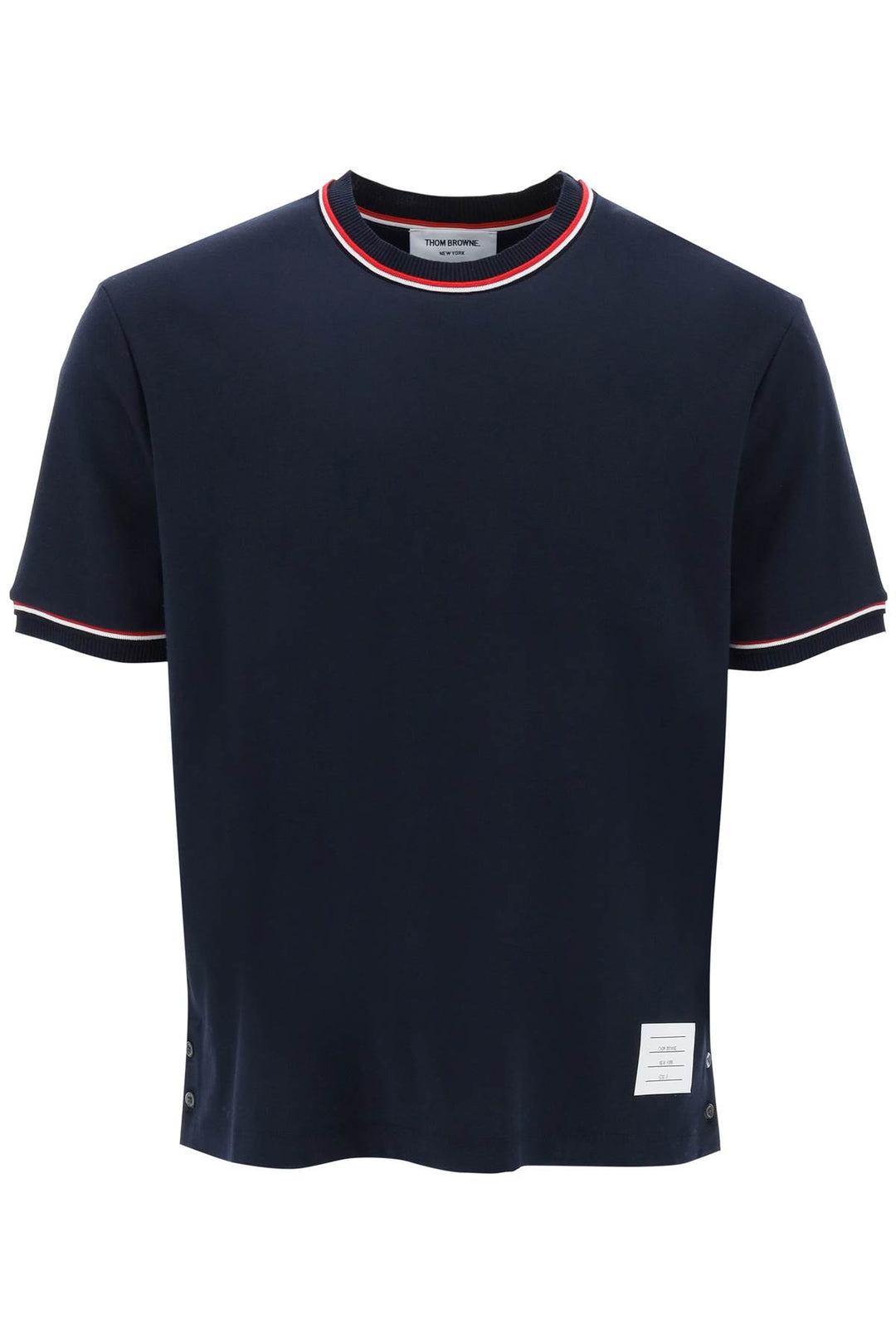 Milano Stitch T Shirt With Rwb Stripe Trims - Thom Browne - Men