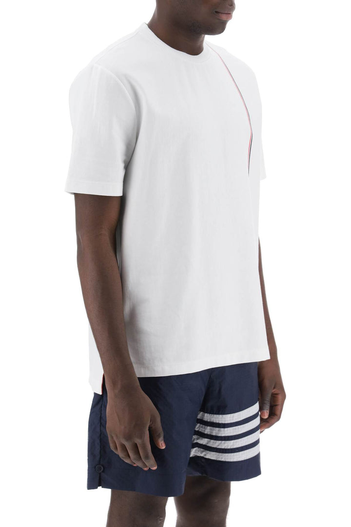 Crewneck T Shirt With Tricolor Intarsia - Thom Browne - Men