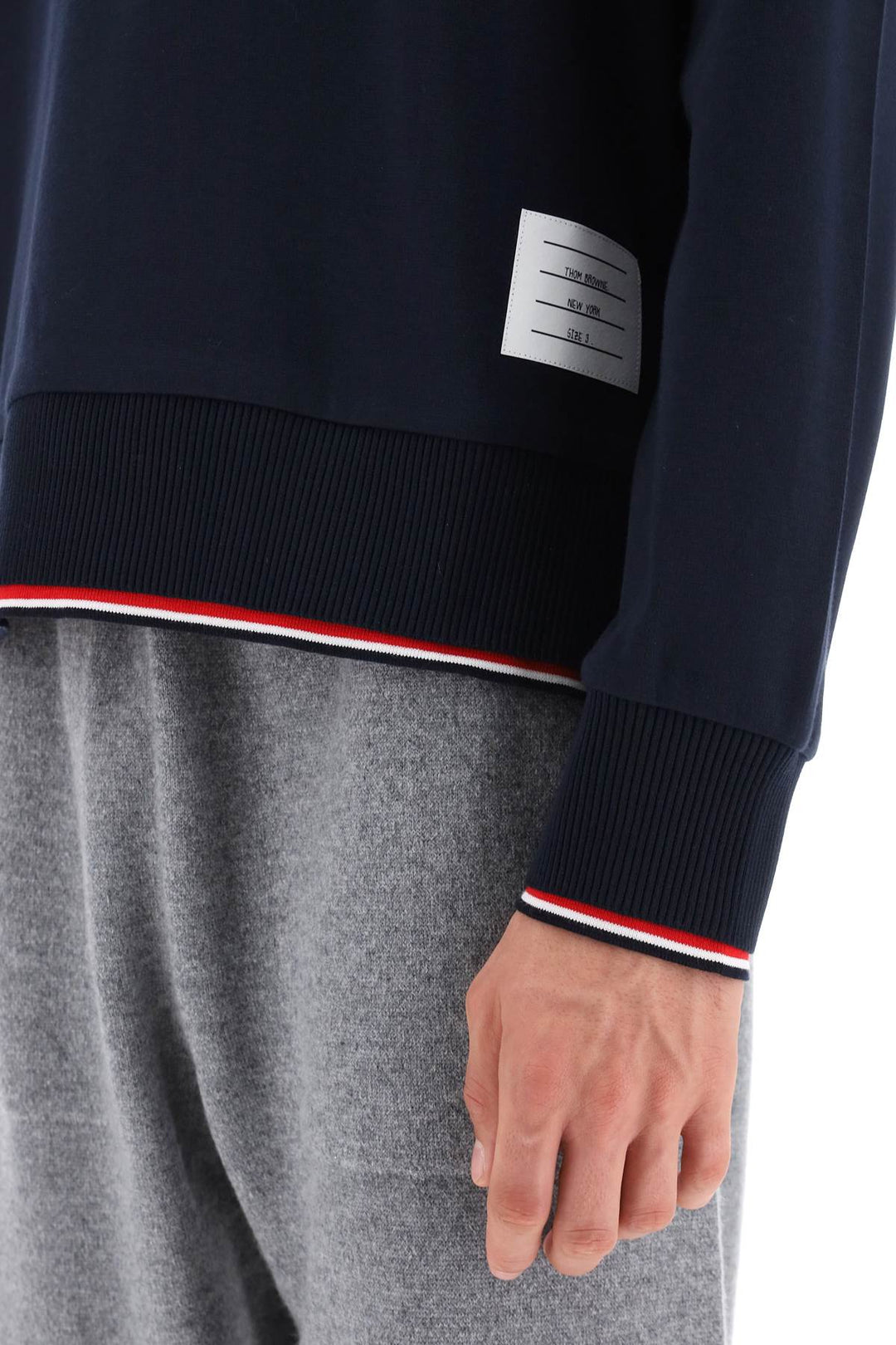 Cotton Sweater With Rwb Stripe Trims - Thom Browne - Men