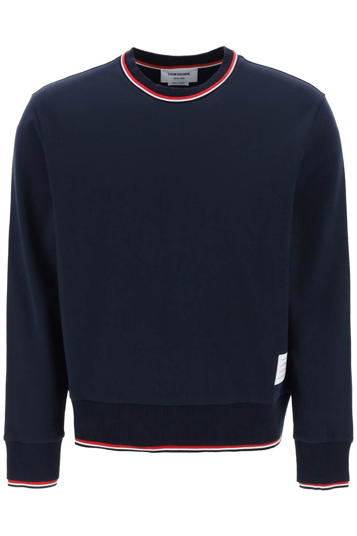 Cotton Sweater With Rwb Stripe Trims - Thom Browne - Men