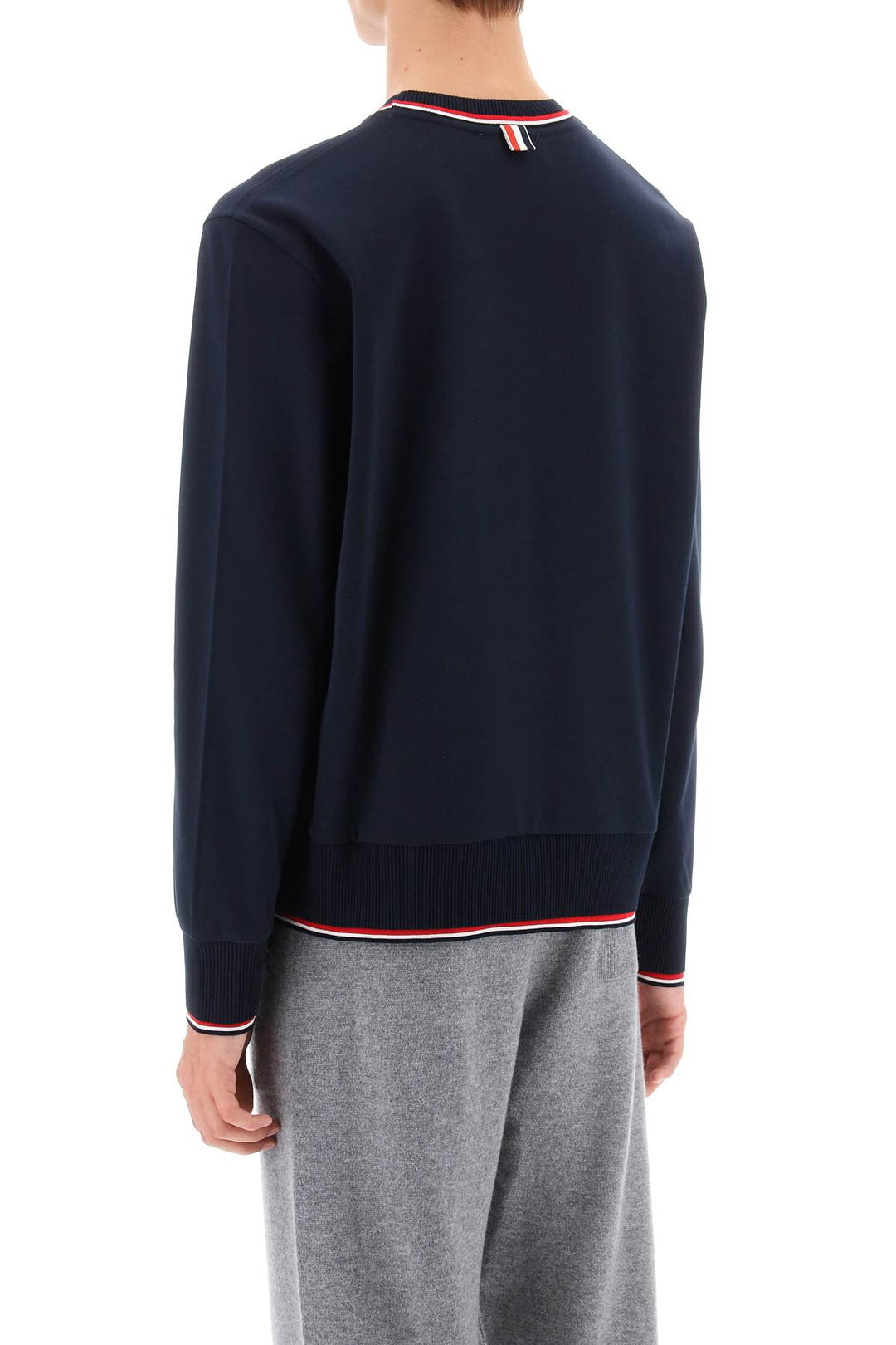 Cotton Sweater With Rwb Stripe Trims - Thom Browne - Men