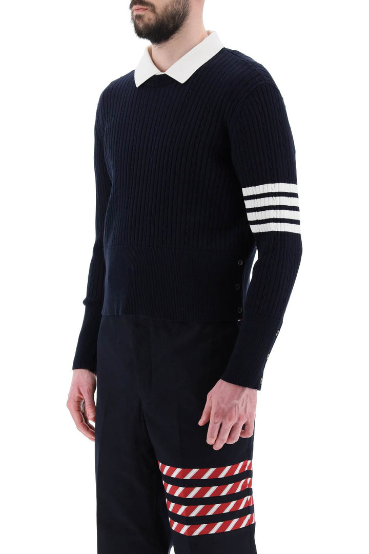 Crew Neck Sweater With 4 Bar Motif - Thom Browne - Men