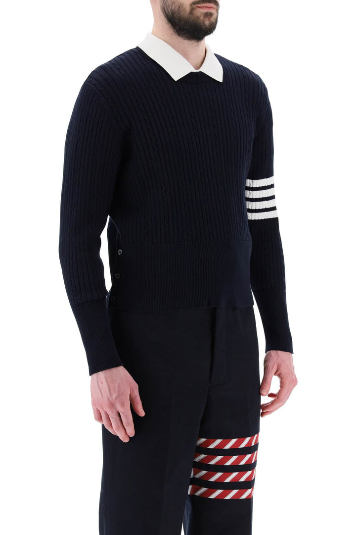 Crew Neck Sweater With 4 Bar Motif - Thom Browne - Men