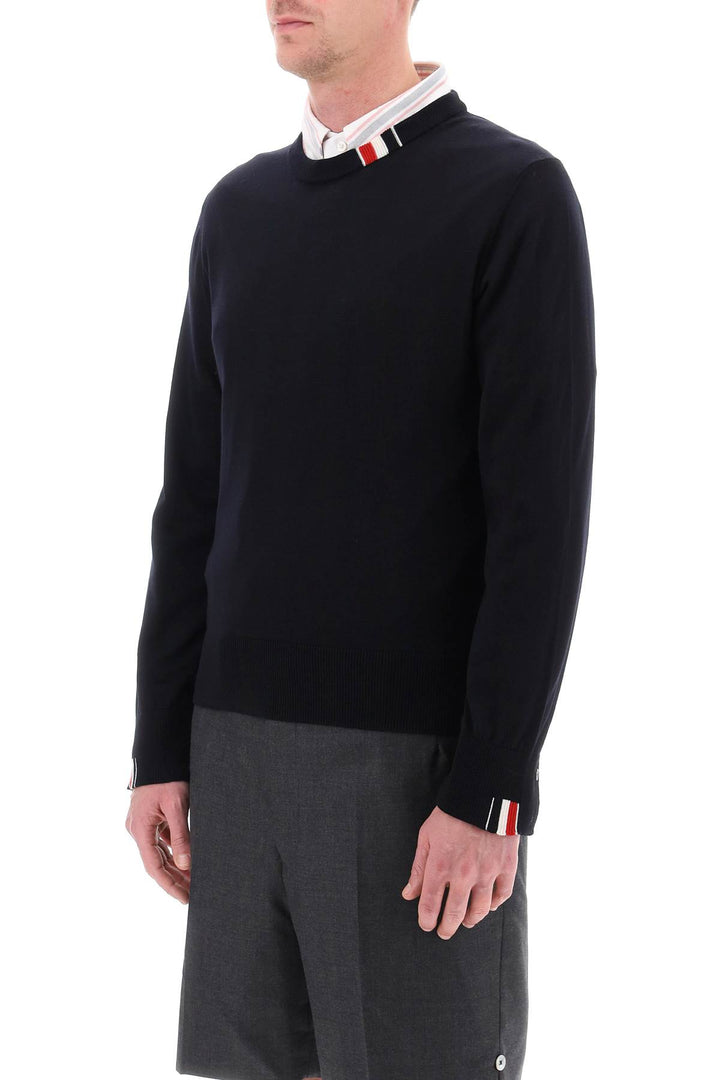 Fine Merino Wool Sweater With Rwb Detail - Thom Browne - Men