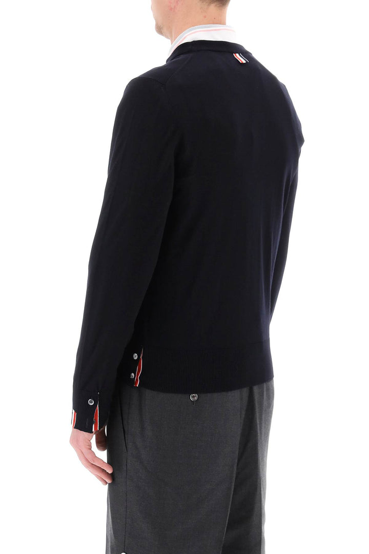 Fine Merino Wool Sweater With Rwb Detail - Thom Browne - Men