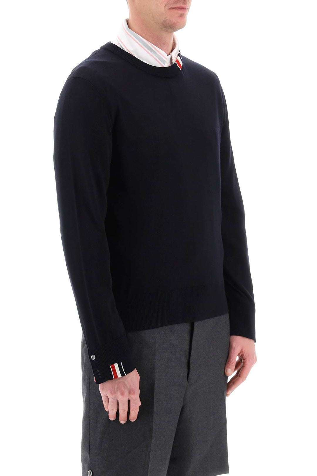 Fine Merino Wool Sweater With Rwb Detail - Thom Browne - Men