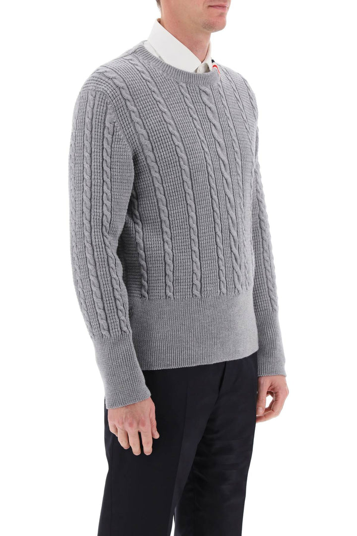 Cable Wool Sweater With Rwb Detail - Thom Browne - Men