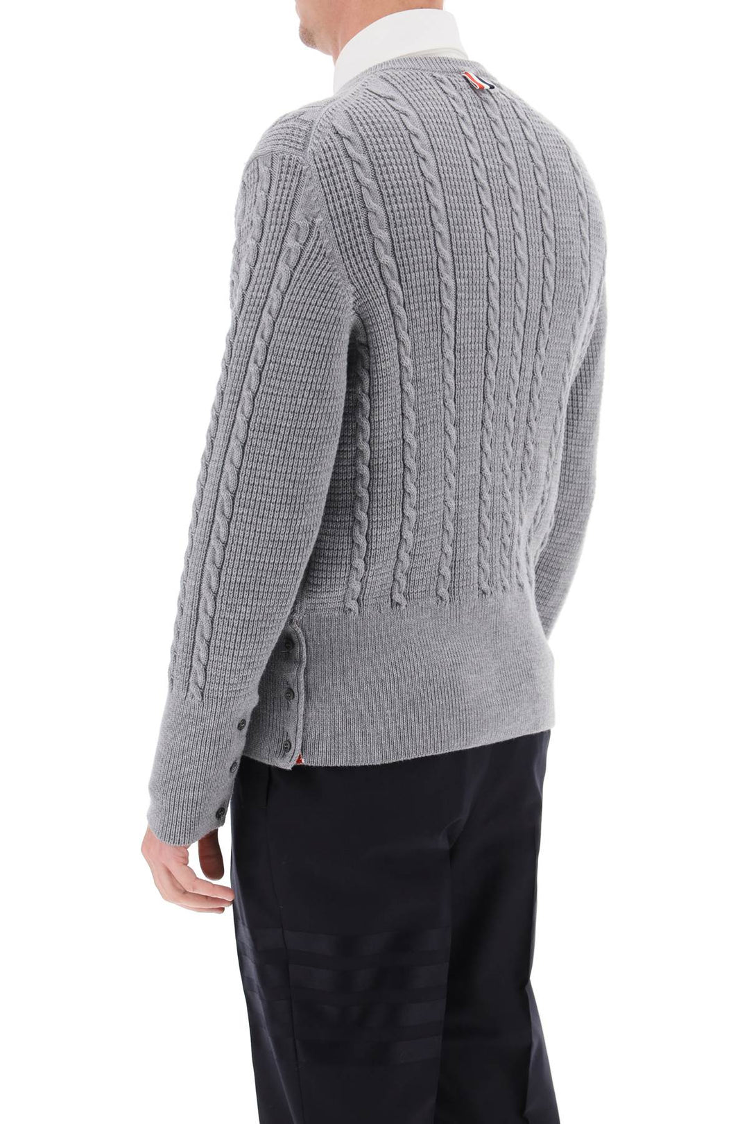 Cable Wool Sweater With Rwb Detail - Thom Browne - Men