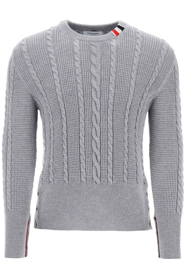 Cable Wool Sweater With Rwb Detail - Thom Browne - Men