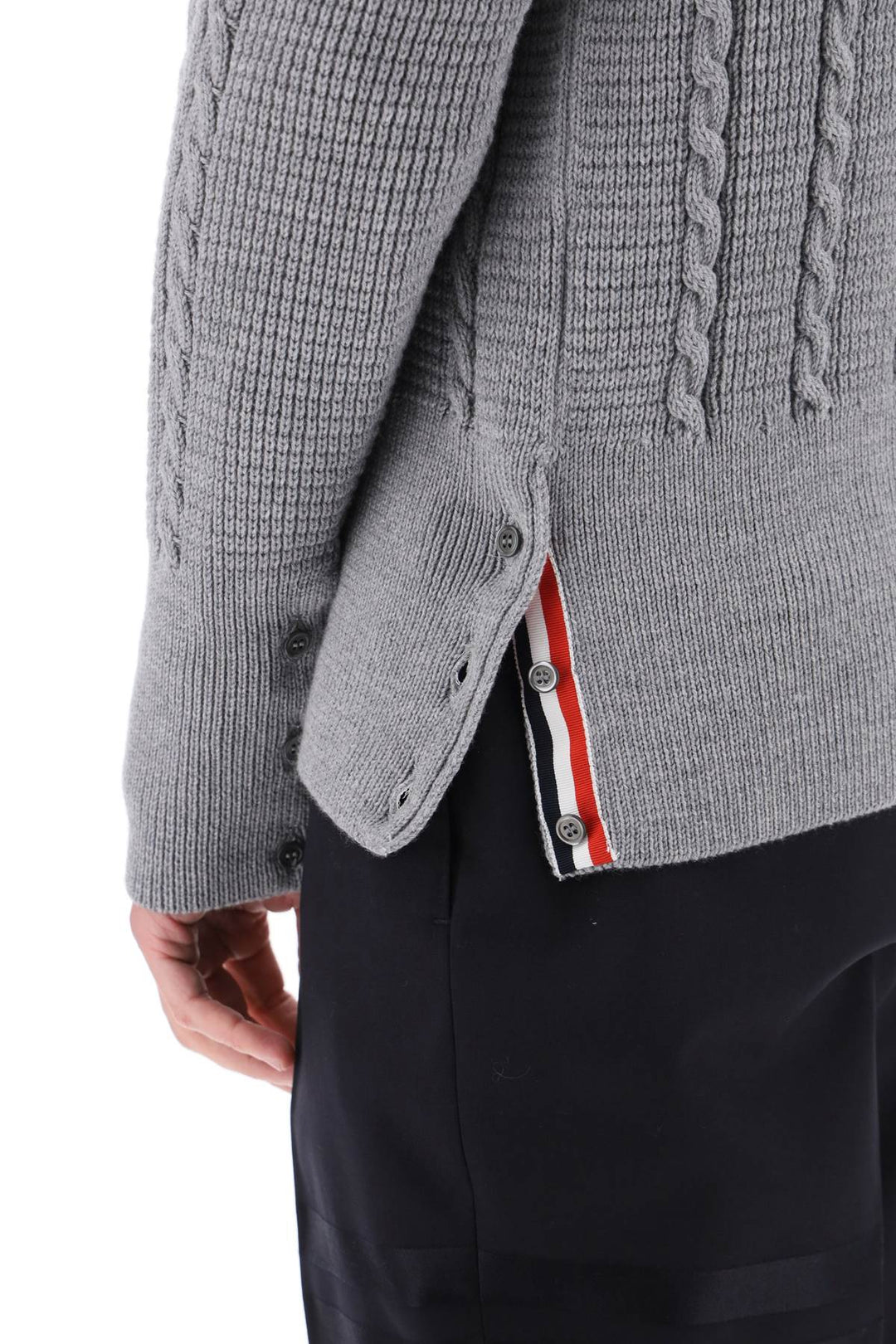 Cable Wool Sweater With Rwb Detail - Thom Browne - Men