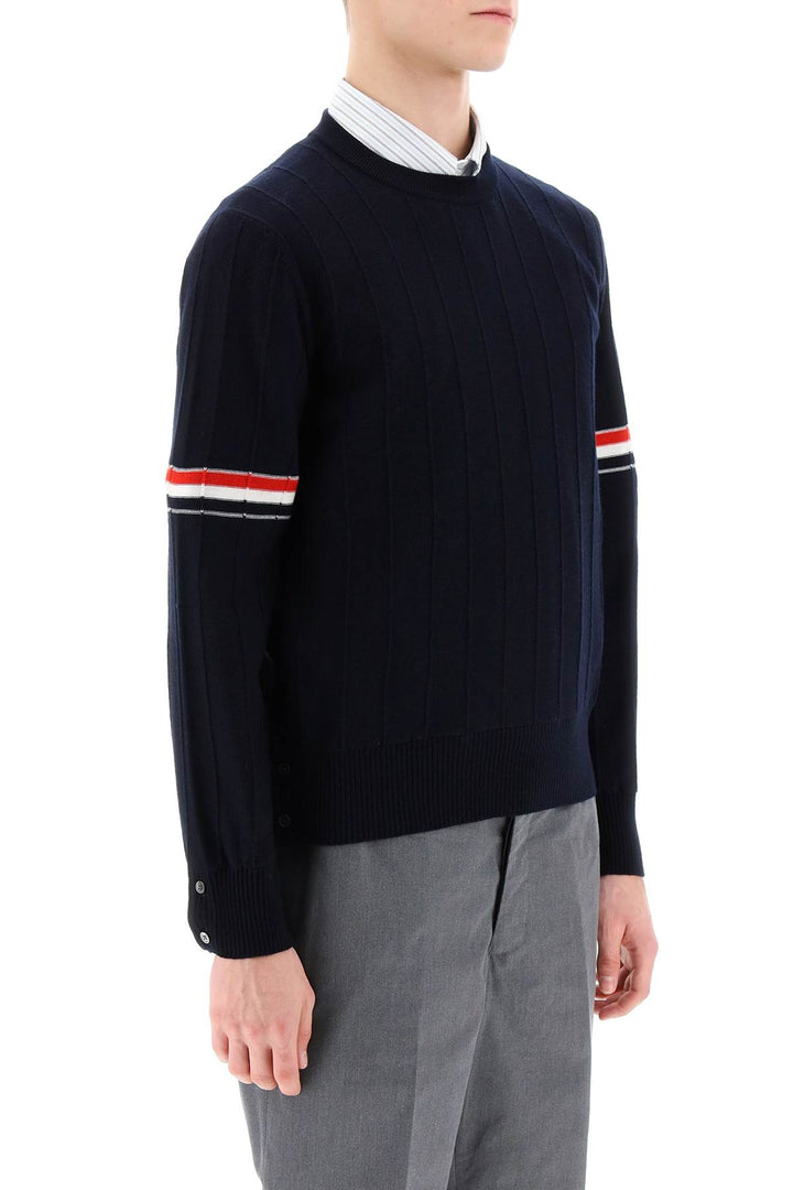 Crew Neck Sweater With Tricolor Intarsia - Thom Browne - Men