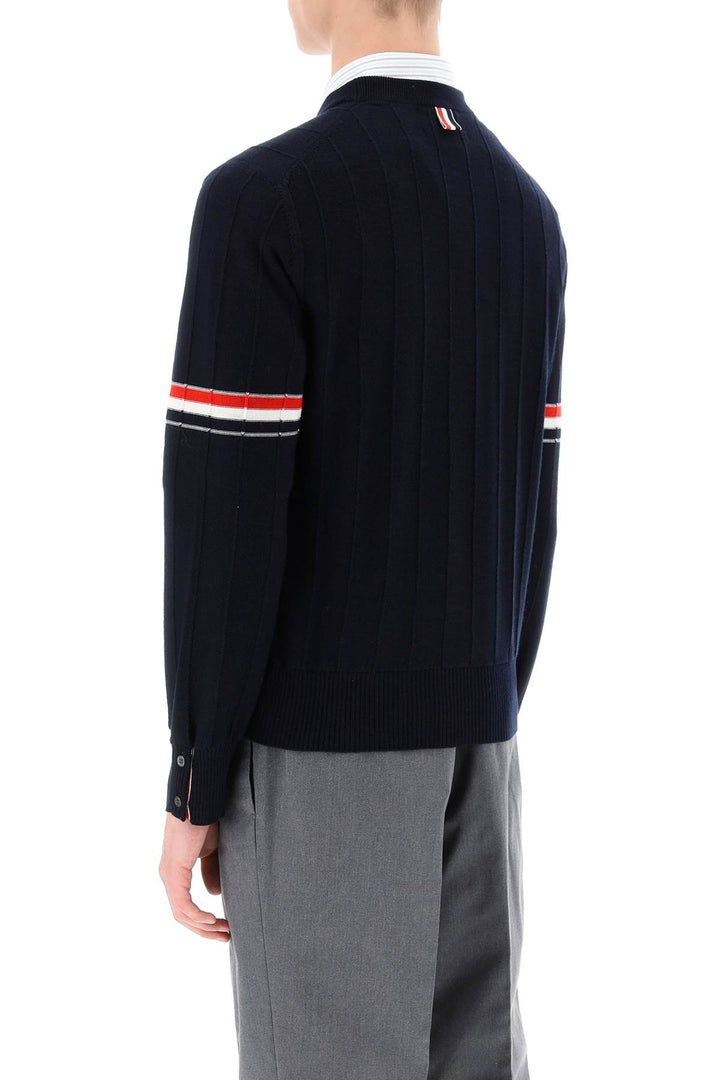 Crew Neck Sweater With Tricolor Intarsia - Thom Browne - Men