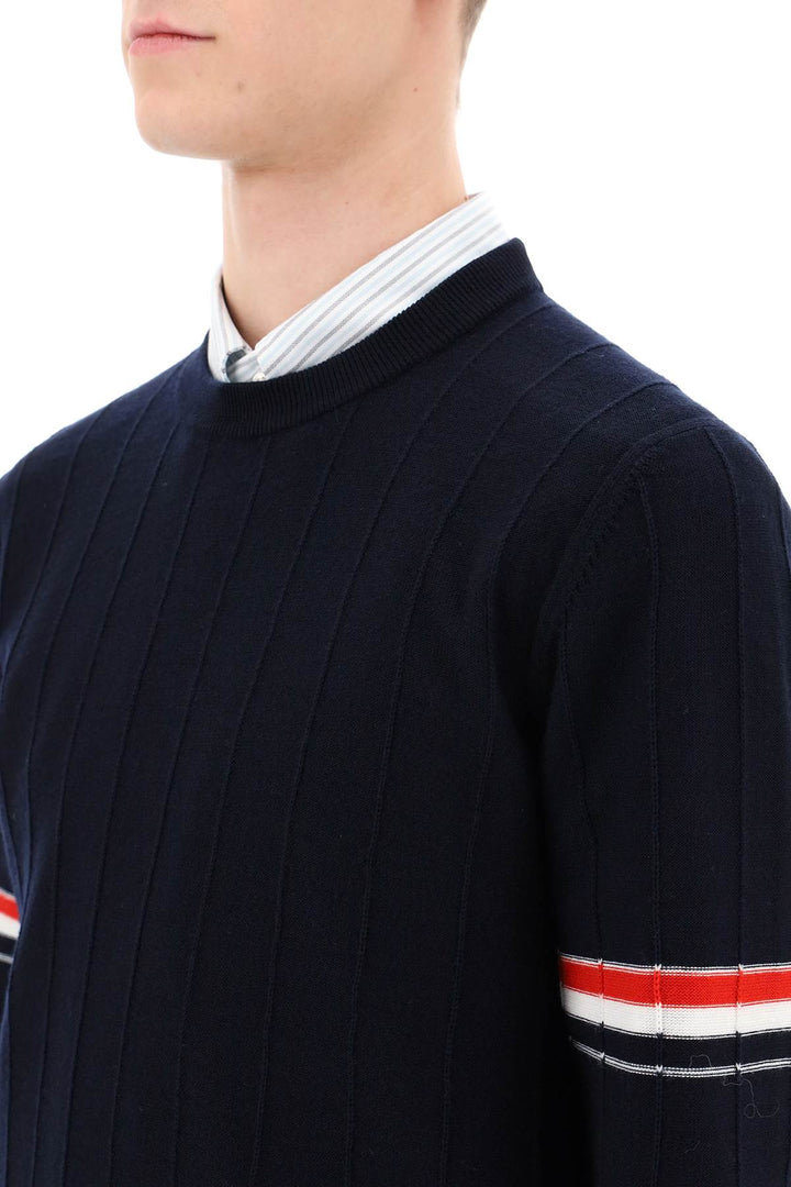 Crew Neck Sweater With Tricolor Intarsia - Thom Browne - Men