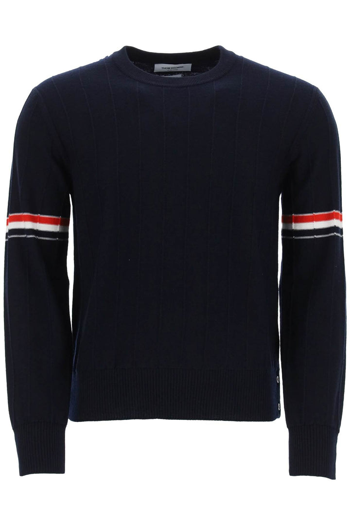 Crew Neck Sweater With Tricolor Intarsia - Thom Browne - Men