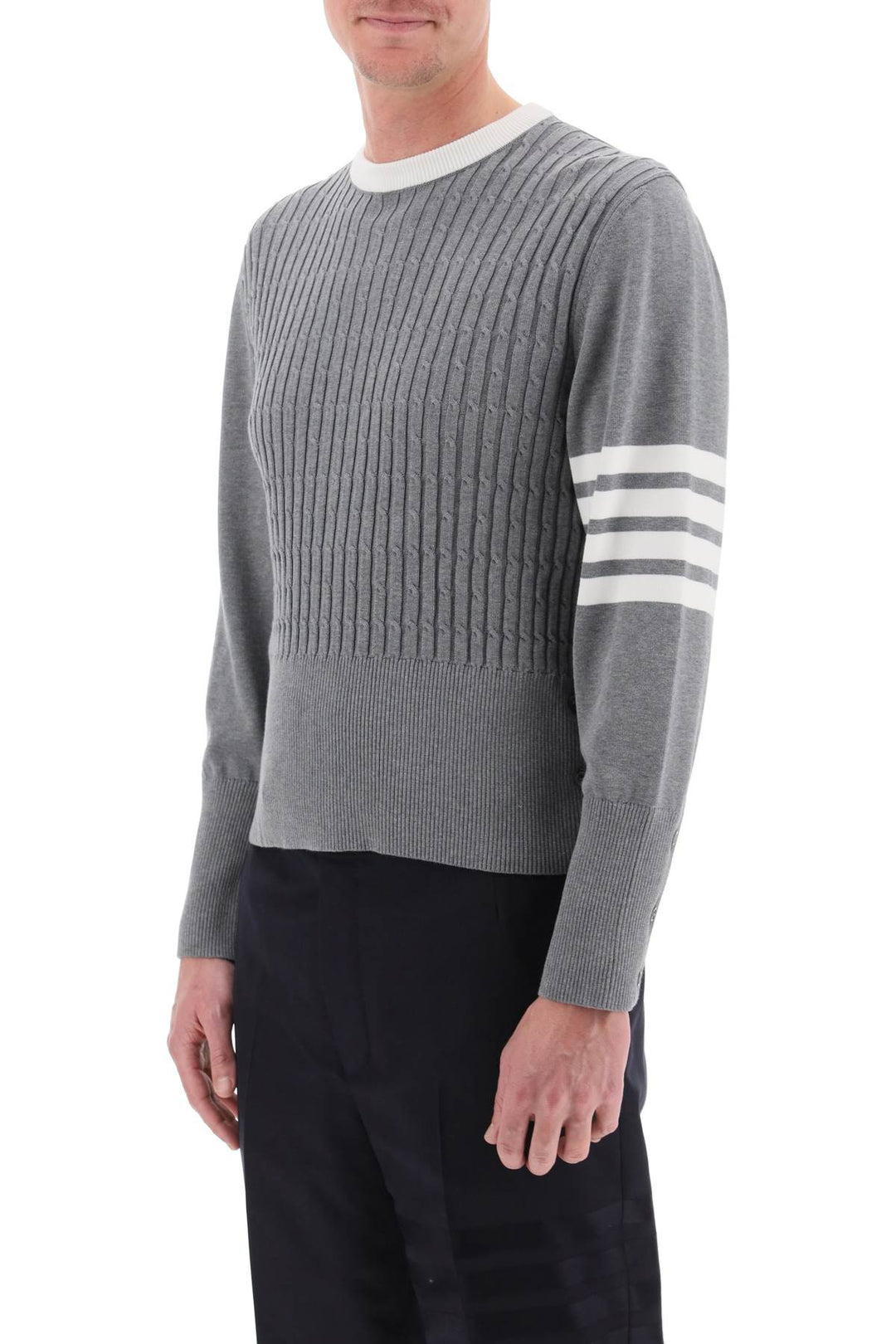 Placed Baby Cable 4 Bar Cotton Sweater - Thom Browne - Men