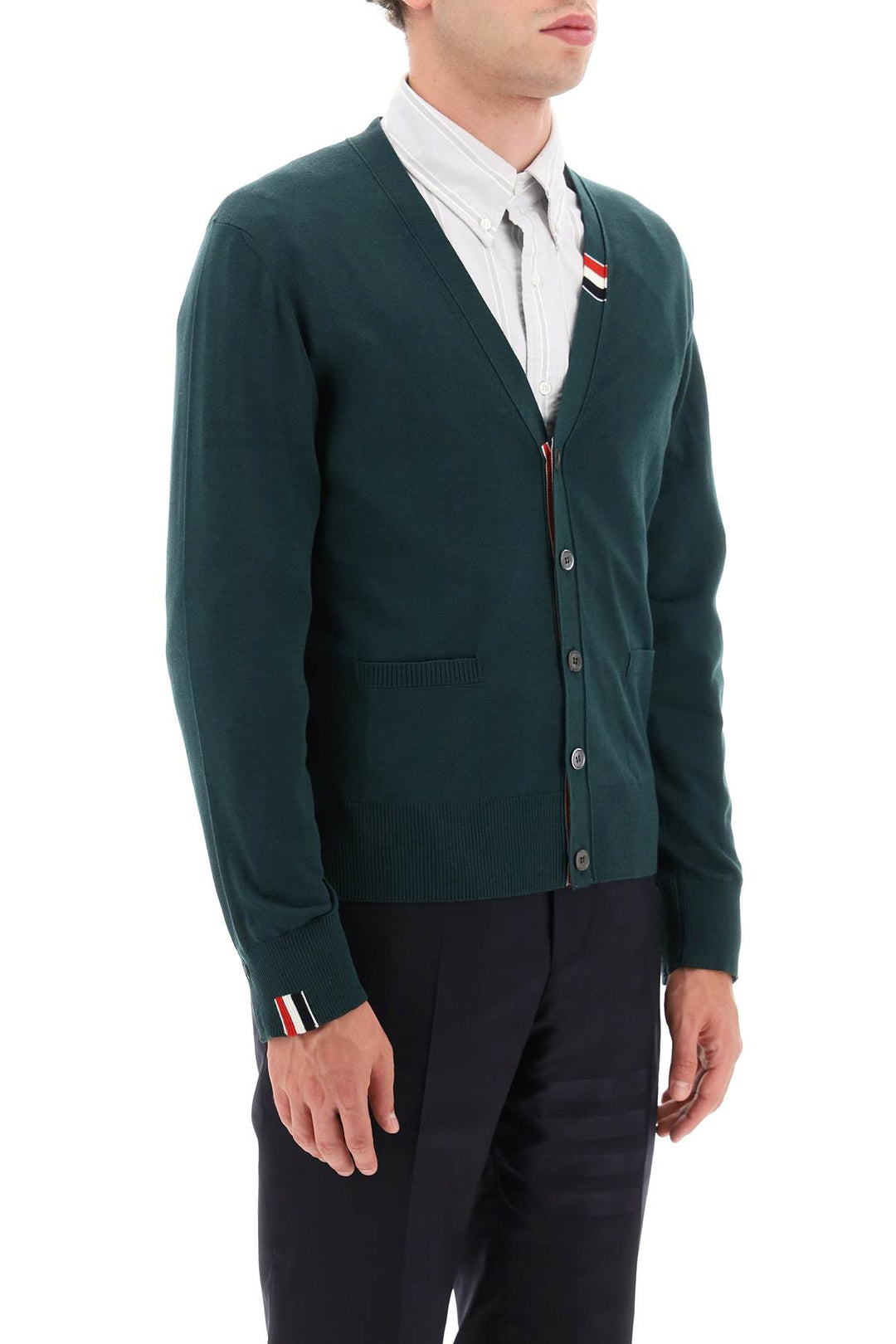 Merino Wool V Neck Cardigan - Thom Browne - Men