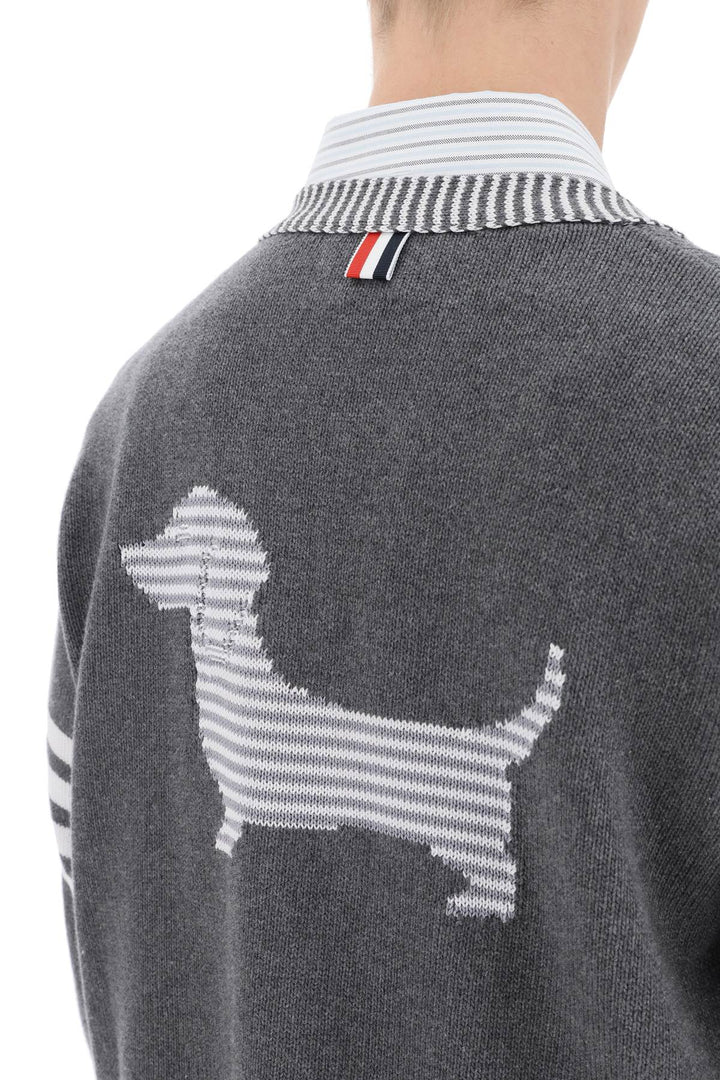 Cotton Cardigan With Hector Intarsia - Thom Browne - Men