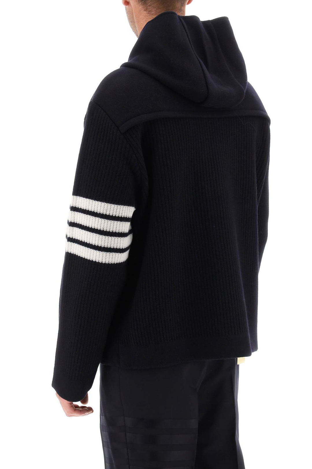 Boiled Wool Hooded 4 Bar Cardigan - Thom Browne - Men