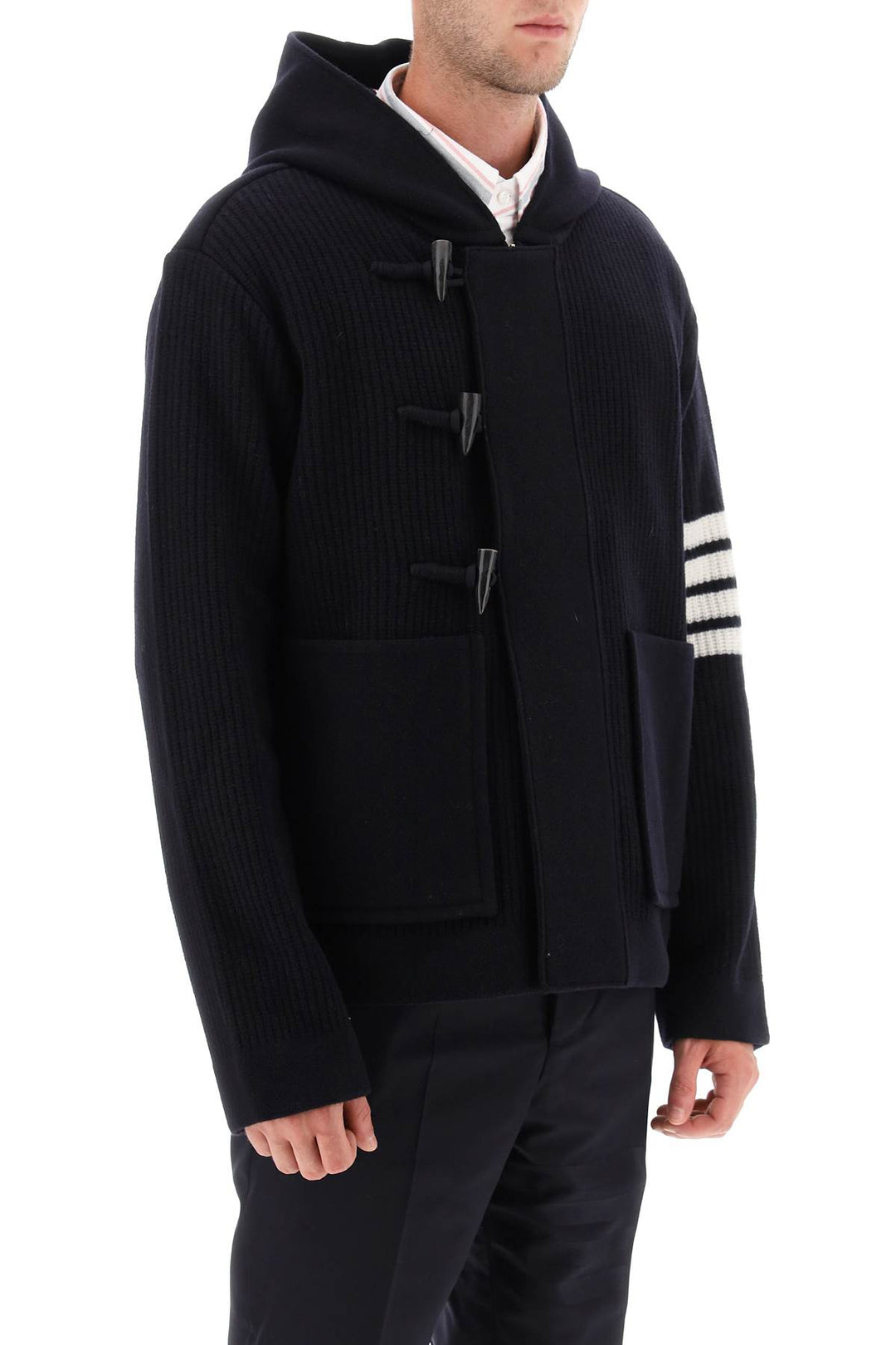 Boiled Wool Hooded 4 Bar Cardigan - Thom Browne - Men