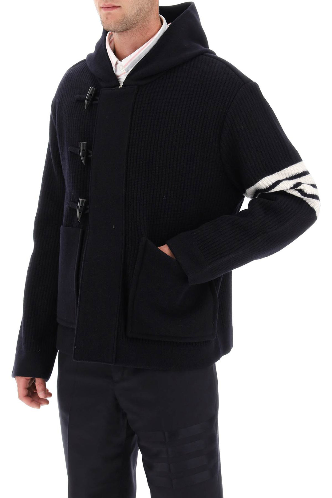 Boiled Wool Hooded 4 Bar Cardigan - Thom Browne - Men