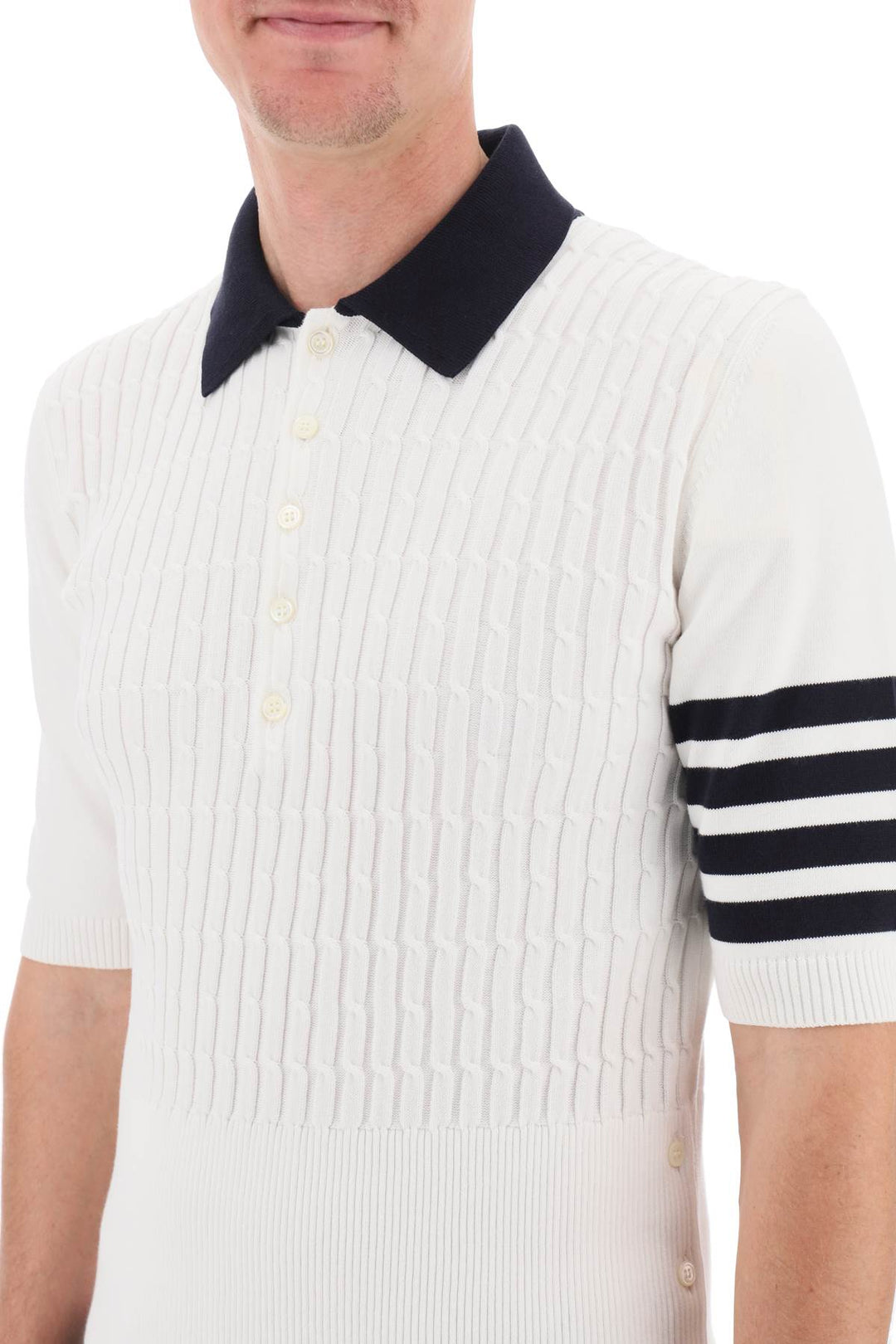 Placed Baby Cable 4 Bar Cotton Polo Sweater - Thom Browne - Men