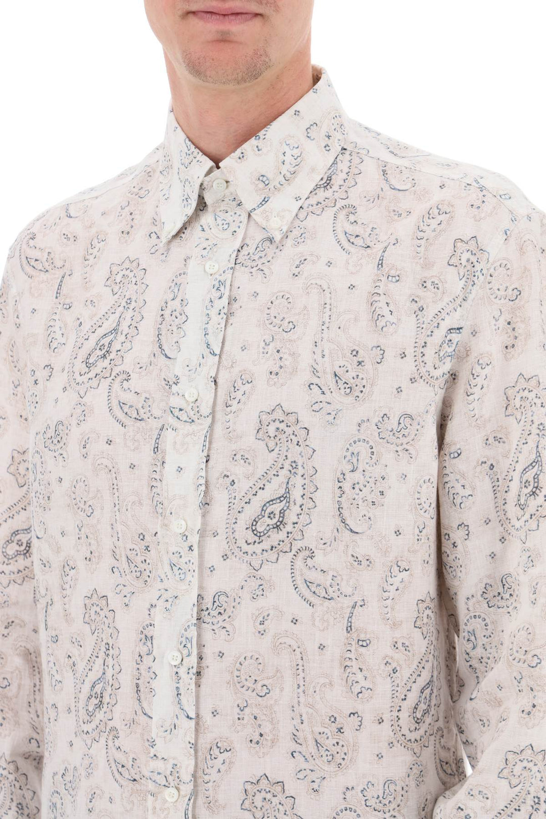 Linen Shirt With Paisley Pattern - Brunello Cucinelli - Men