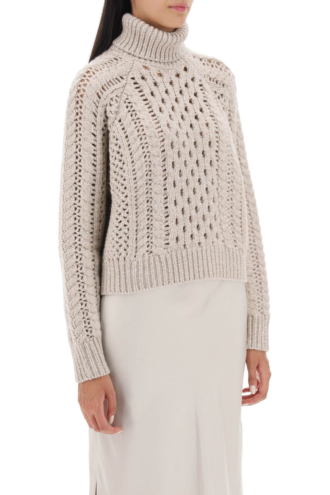 Dazzling Irish Cables Cropped Sweater - Brunello Cucinelli - Women