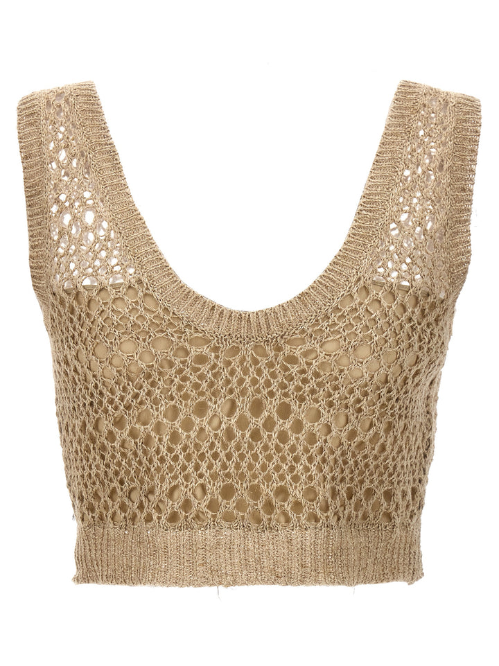 Wide Knit Crop Top Tops Beige