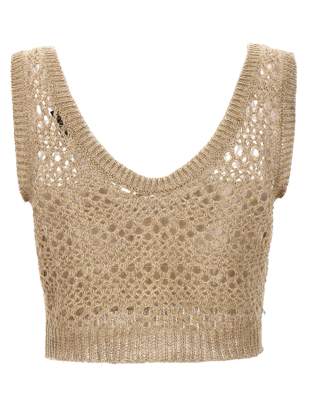 Wide Knit Crop Top Tops Beige