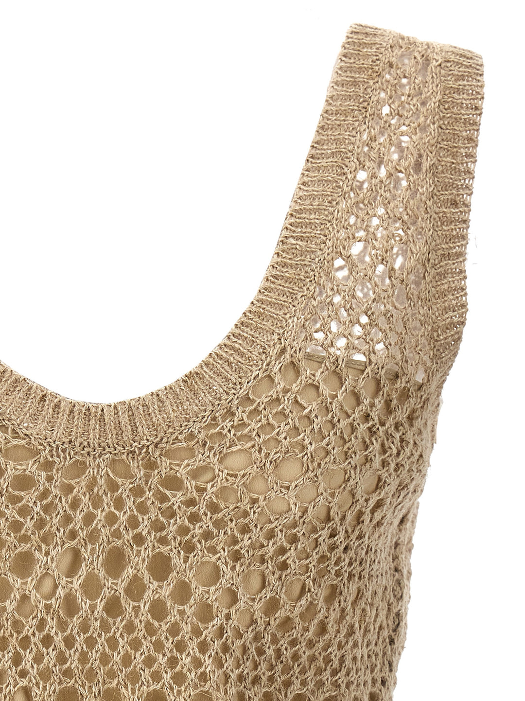 Wide Knit Crop Top Tops Beige