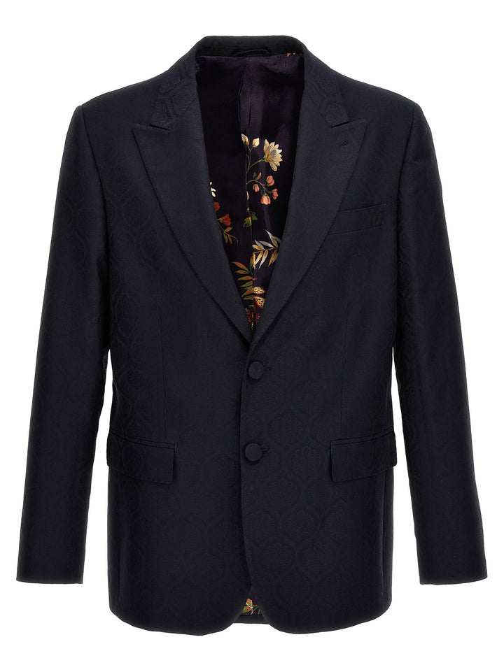 Single-Breasted Jacquard Blazer Blue