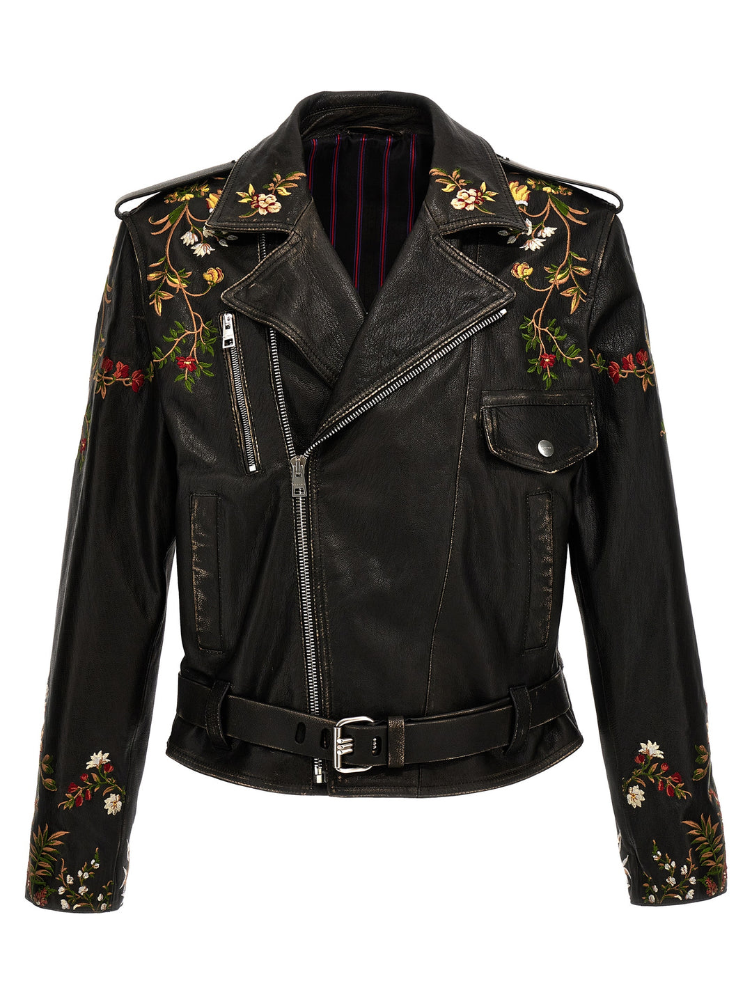 Nail Floral Embroidery Casual Jackets, Parka Black