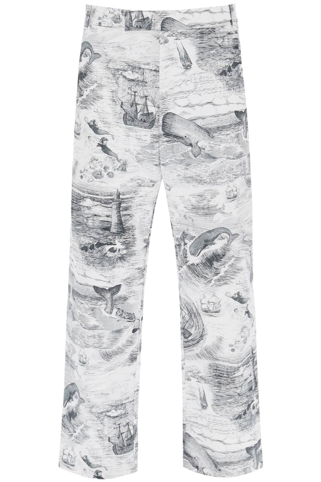 Cropped Pants With 'Nautical Toile' Motif - Thom Browne - Men