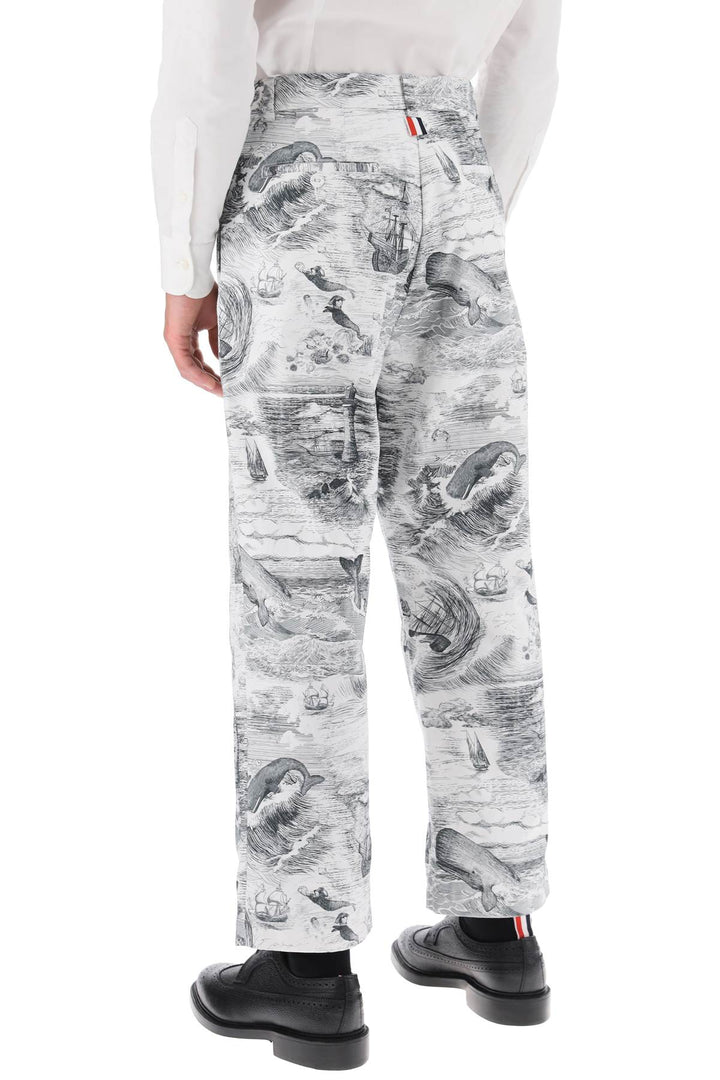 Cropped Pants With 'Nautical Toile' Motif - Thom Browne - Men