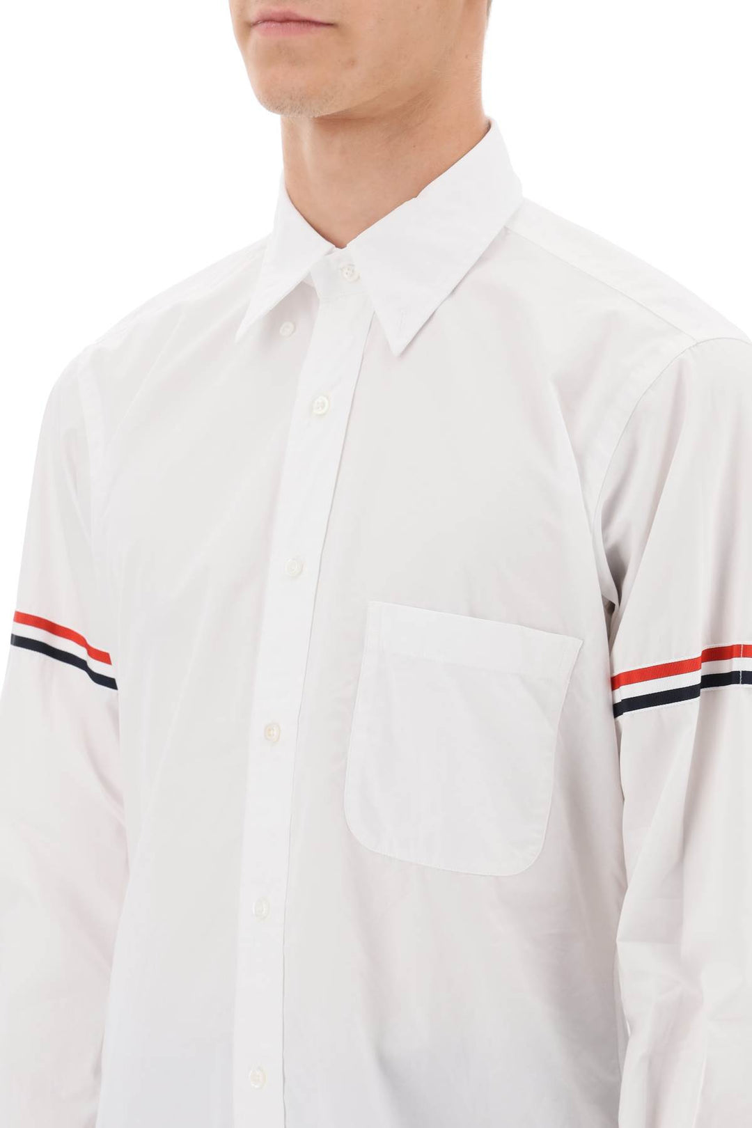 Poplin Button Down Shirt With Rwb Armbands - Thom Browne - Men