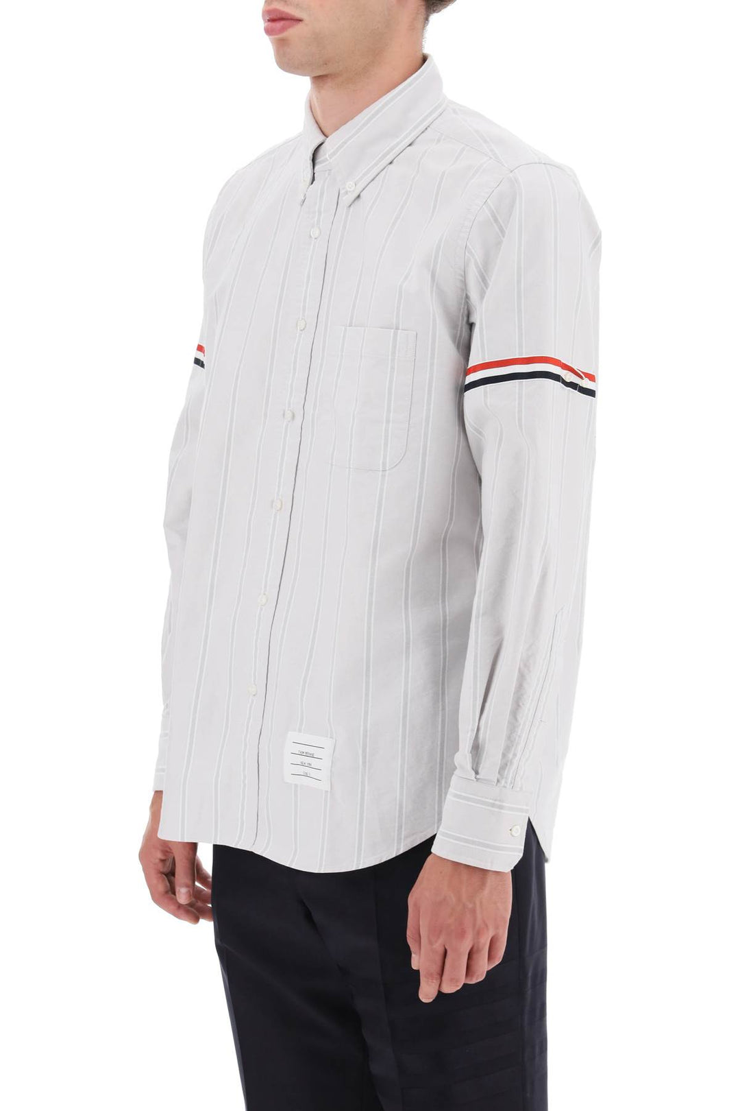 Striped Oxford Button Down Shirt With Armbands - Thom Browne - Men